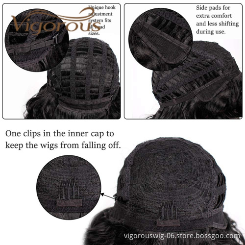 Vigorous Hot Selling Super Curl With Bangs Shoulder Length Heat Resistant Fiber Bob Cosplay For Black Women Synthetic Hair Wigs